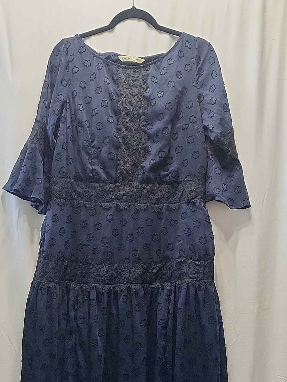 eshakti Navy Lace-Detail Long Sleeve Maxi Dress